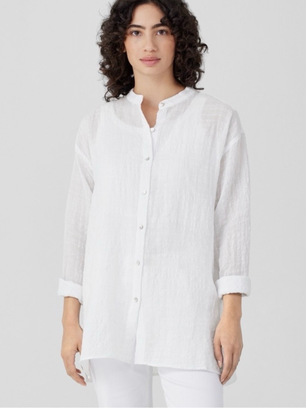 EILEEN FISHER White Linen long Top Classic Minimalist women’s Size M